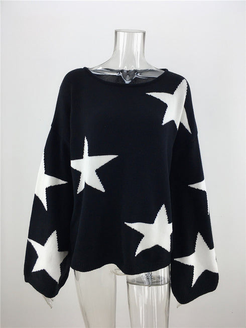 Fall Winter Plus Size Five-pointed Star Sweater Fashion Geometric Pullover Loose OL Commuter Sweater Women