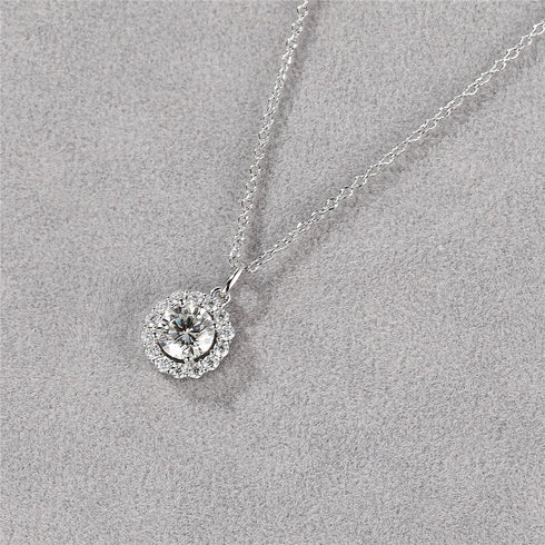 1 Karat Moissanite Pendant Round Bag Necklace