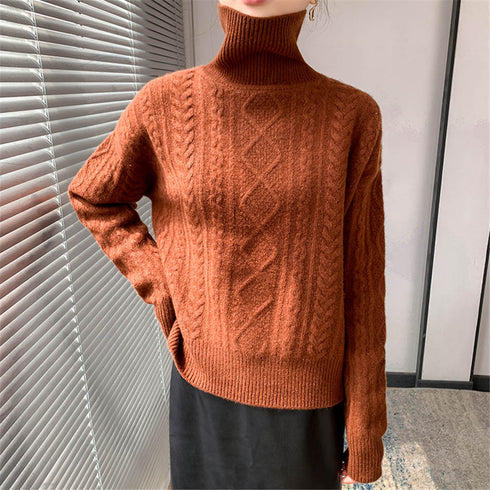 Autumn And Winter High Neck Cashmere Sweater Women Lazy Thick Plus Size Twisted Sweater