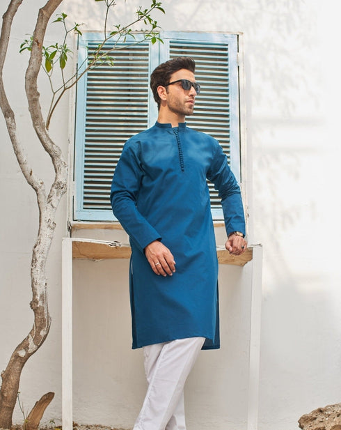 French Blue Cotton Kurta Trouser