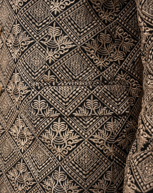 Gold Black Embroidered - Princecoat Set - 3PC Designerwear