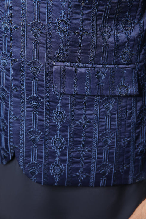 Navy Blue Embroidered - Princecoat Set - 3PC Designerwear