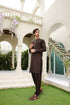 Mocha Brown Kameez Shalwar - Men - Collar Neck Embroidered