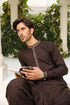 Mocha Brown Kameez Shalwar - Men - Collar Neck Embroidered