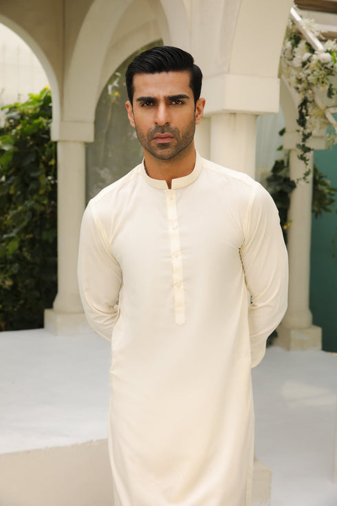 Bosky White Kameez Shalwar/Trousers - Men - Plain