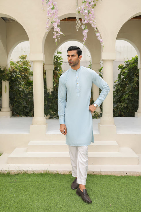 Sky Blue Kameez Shalwar/Trousers - Men - Plain