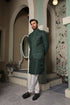 Dark Green Embroidered Princecoat Set - 3PC Desginerwear