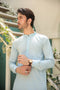 Sky Blue Kurta Trouser - Men - Collar Neck Embroidered