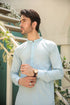 Sky Blue Kurta Trouser - Men - Collar Neck Embroidered