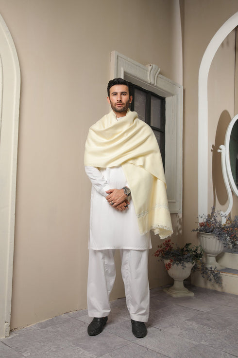 Bosky Wool Shawl with Off White Kameez Shalwar - Men - 3 Piece
