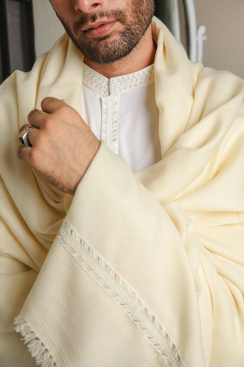 Bosky Wool Shawl with Off White Kameez Shalwar - Men - 3 Piece