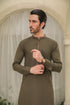 Olive Green Kurta Trouser - Men - Collar Neck Embroidered
