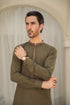 Olive Green Kurta Trouser - Men - Collar Neck Embroidered