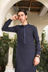 Navy Blue Kameez Shalwar - Men - Collar Neck Embroidered