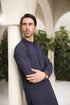 Navy Blue Kameez Shalwar - Men - Collar Neck Embroidered