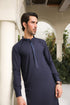 Navy Blue Kameez Shalwar - Men - Collar Neck Embroidered