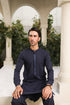 Navy Blue Kameez Shalwar - Men - Collar Neck Embroidered