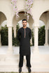 Midnight Black Kameez Shalwar - Men - Collar Neck Embroidered