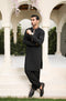 Midnight Black Kameez Shalwar - Men - Collar Neck Embroidered