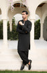 Midnight Black Kameez Shalwar - Men - Collar Neck Embroidered