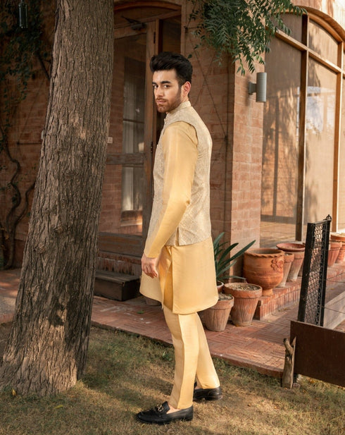 Ivory Embroided - Waistcoat Set - 3PC Designerwear