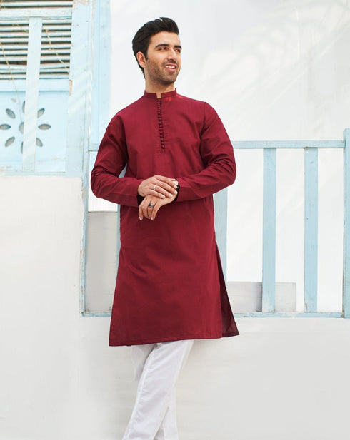 Maroon Cotton Kurta Trouser
