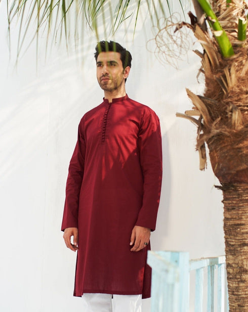 Maroon Cotton Kurta Trouser