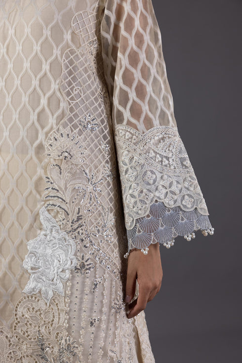 Stitched Organza Embroidered Shirt + Culotte+ Dupatta