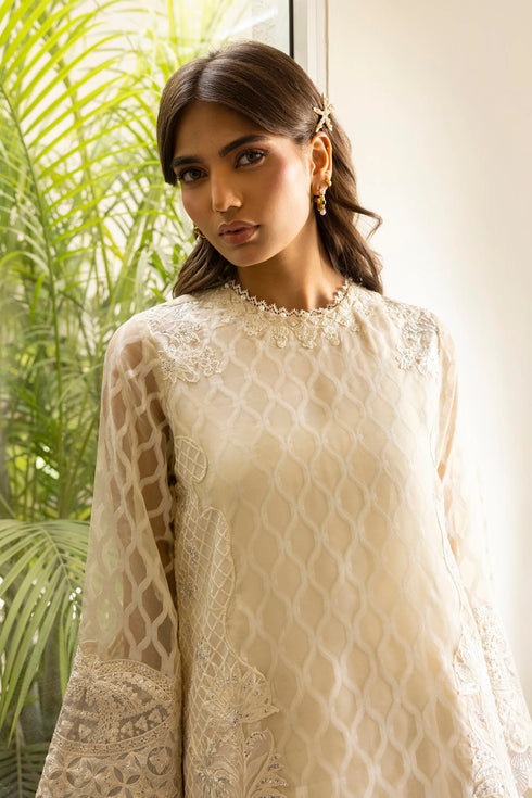 Stitched Organza Embroidered Shirt + Culotte+ Dupatta