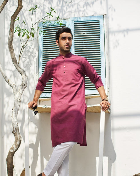 Textured Wine Cotton Kurta Trouser