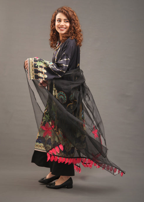 Black Silk Shirt & Dupatta