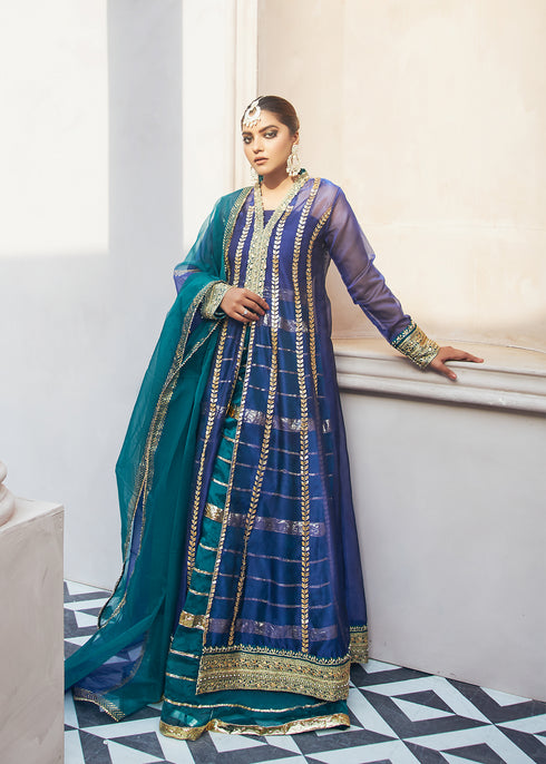 Front Open Blue Shirt with Sharara