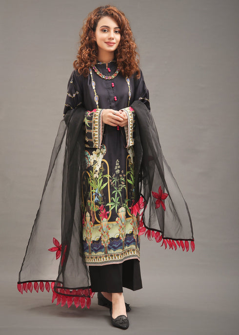 Black Silk Shirt & Dupatta