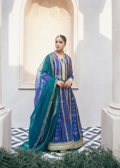 Front Open Blue Shirt with Sharara