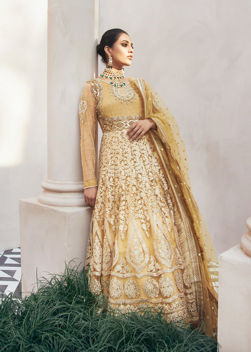 Gold Anarkali Flared Gown