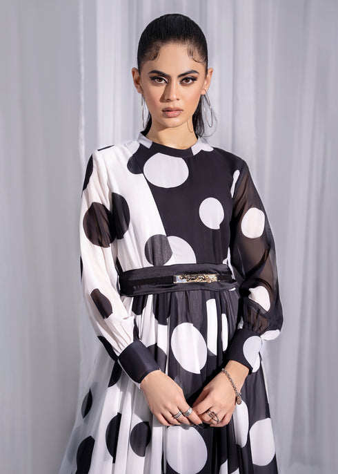 Polka Dot Flared Evening Gown