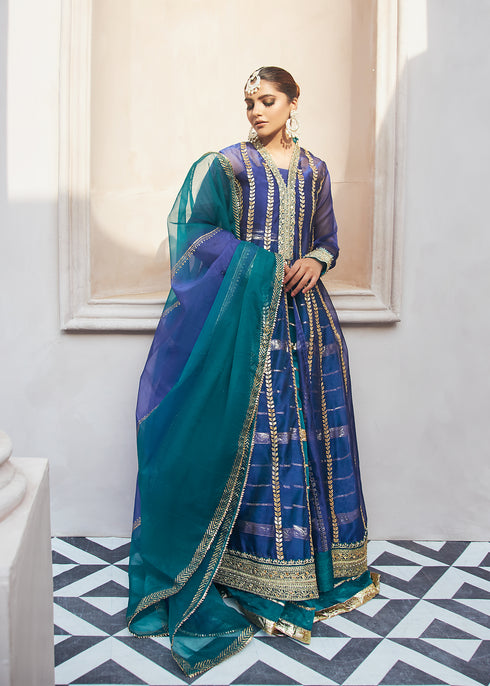 Front Open Blue Shirt with Sharara