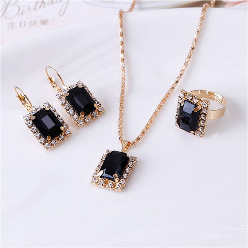 Black Crystal Necklaces Pendants Earrings Set