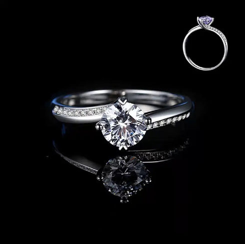 925 Sterling Silver 1 CT Round Solitaire Cubic Zirconia Engagement Ring