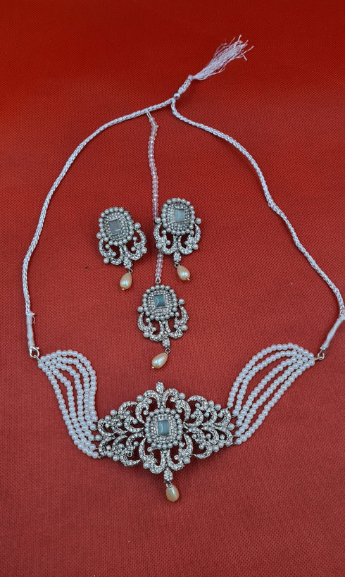 Premium Quality Handmade Necklace Set With Earrings, Mang tika.