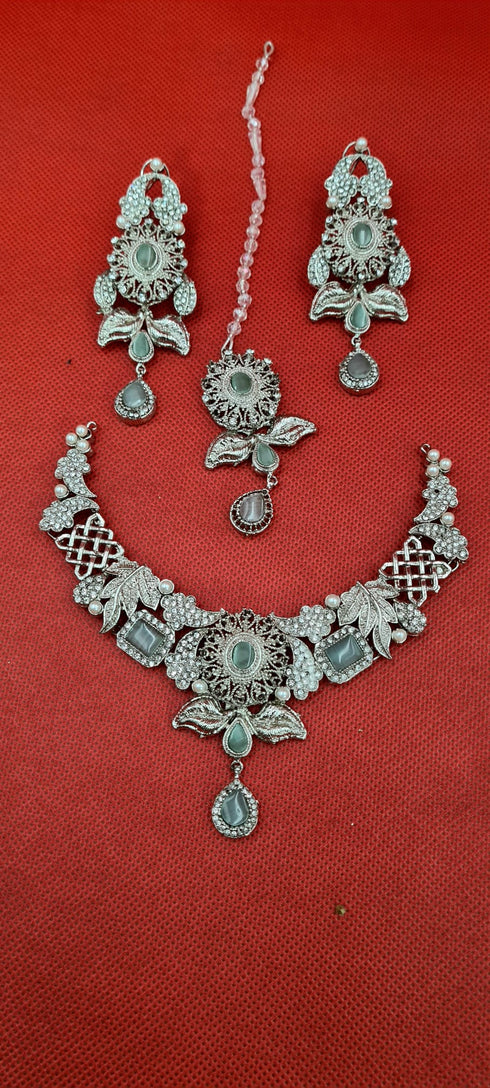 Gold Plated Handmade Premium Quality AD Necklace Set