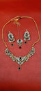 Premium Quality Gold Plated Handmade AD Necklace Set With Earrings, Mang Tika.