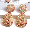 Gold Plated Large Colorful Zircon Rhinestone Oval Hoop Earrings