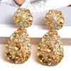 Gold Plated Large Colorful Zircon Rhinestone Oval Hoop Earrings.