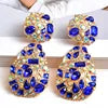 Gold Plated Large Colorful Zircon Rhinestone Oval Hoop Earrings.