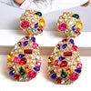 Gold Plated Large Colorful Zircon Rhinestone Oval Hoop Earrings.
